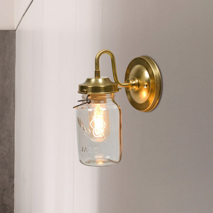 Lisslune | Clear glass jar shade wall lighting industrial 1 light hallway light fixture in brass with letter