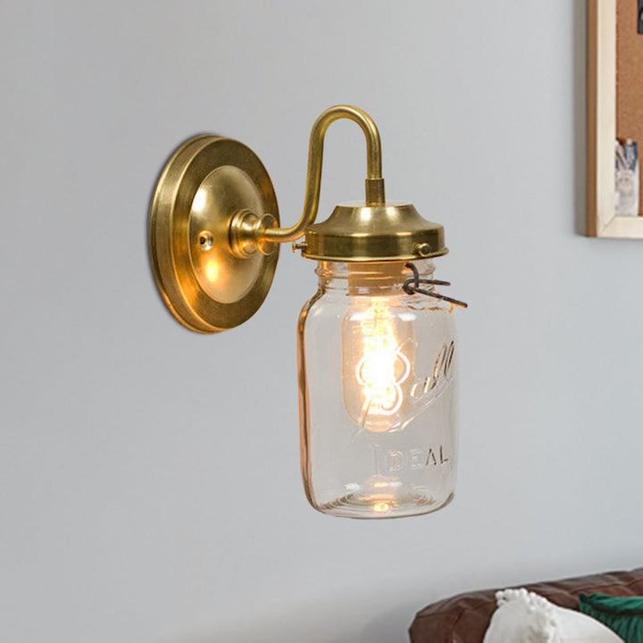 Lisslune | Clear glass jar shade wall lighting industrial 1 light hallway light fixture in brass with letter