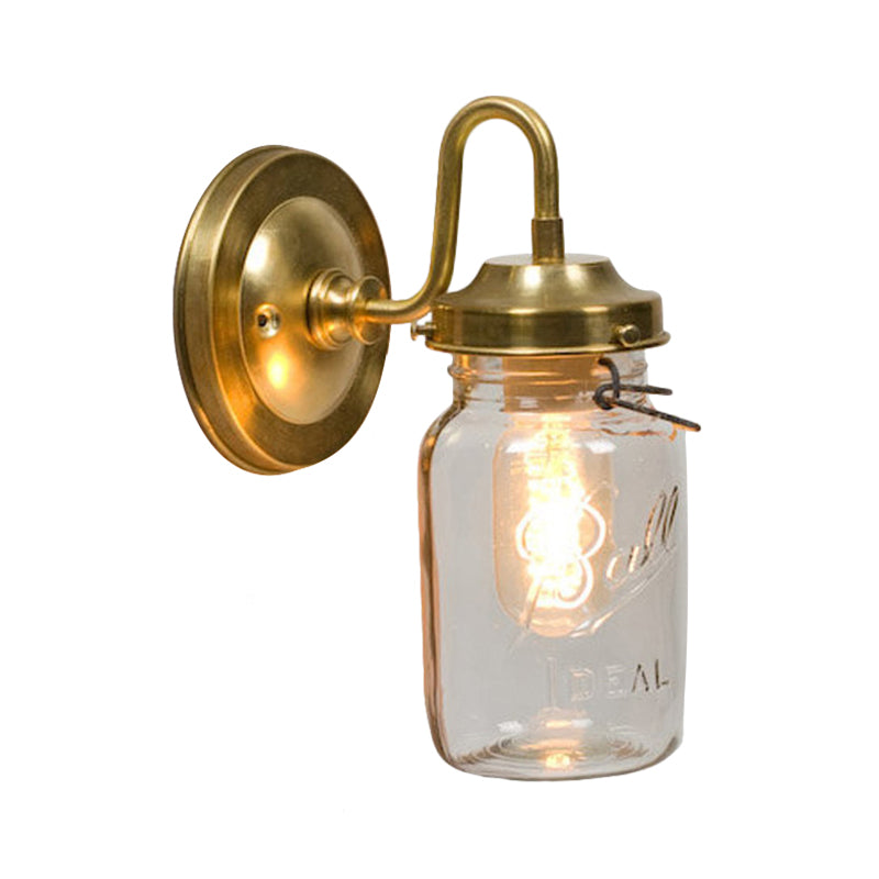 Lisslune | Clear glass jar shade wall lighting industrial 1 light hallway light fixture in brass with letter