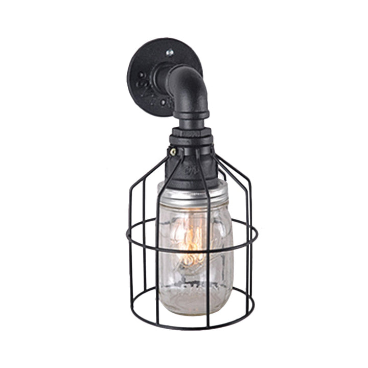 Lisslune | Blue/Clear Glass Shade Wall Lamp with Wire Cage Industrial Style Glass 1 Bulb Restaurant Wall Light