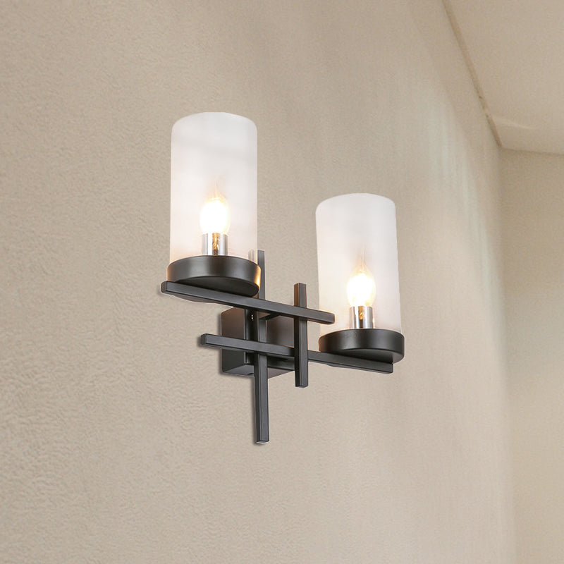 Lisslune | Black 2-Light Wall Lamp Vintage Clear Glass Cylinder Lighting Fixture for Hallway