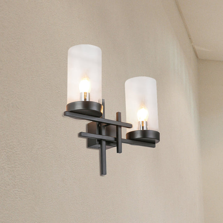 Lisslune | Black 2-Light Wall Lamp Vintage Clear Glass Cylinder Lighting Fixture for Hallway