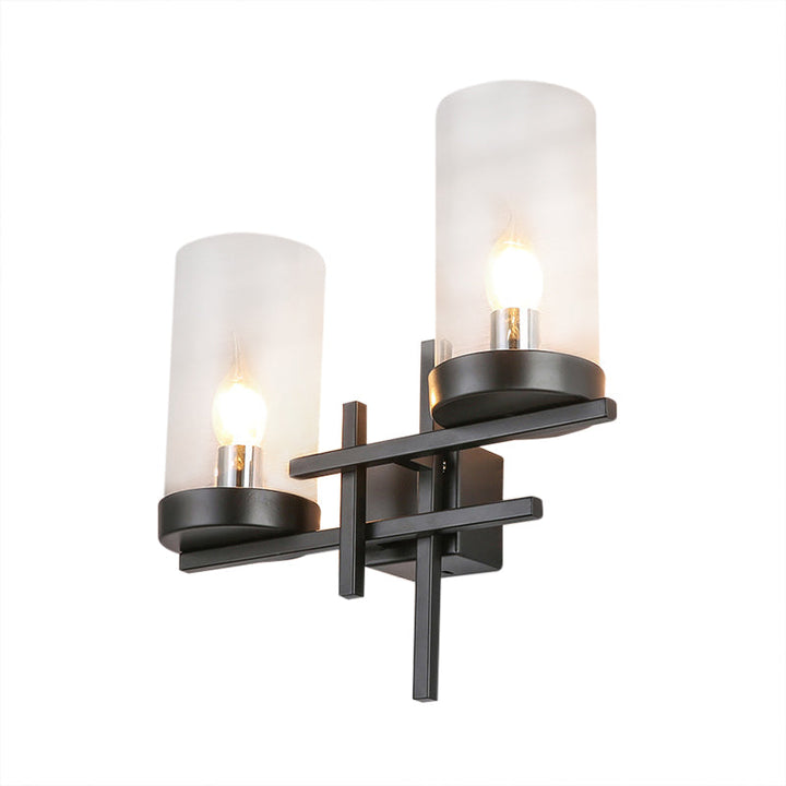 Lisslune | Black 2-Light Wall Lamp Vintage Clear Glass Cylinder Lighting Fixture for Hallway