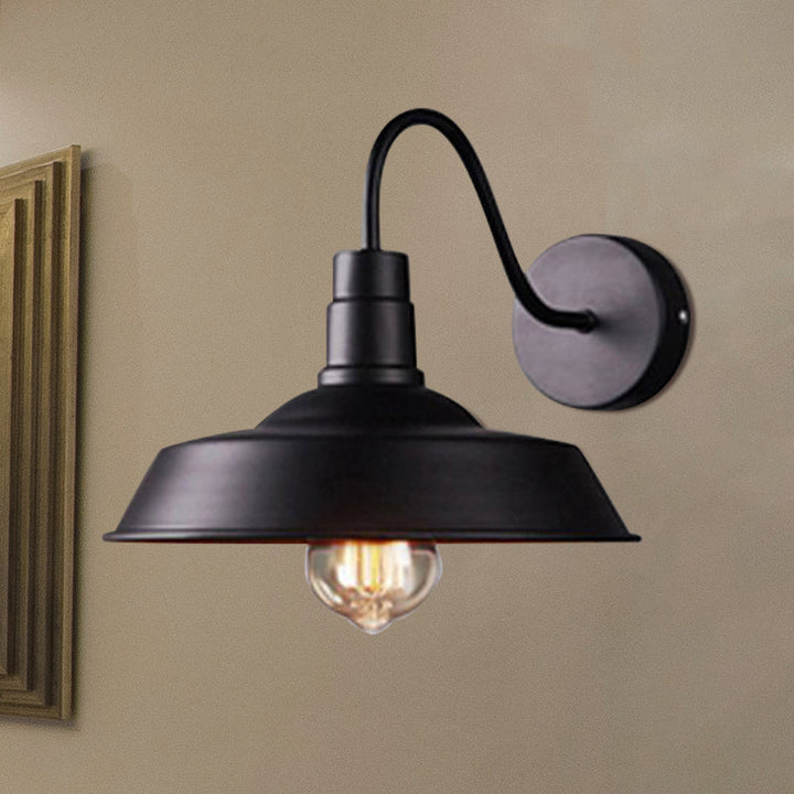 Lisslune | 2 Packs Barn Metal Wall Lighting Industrial Retro 1 Main Lamp Kitchen Wall Light with Gooseneck Arm in Black