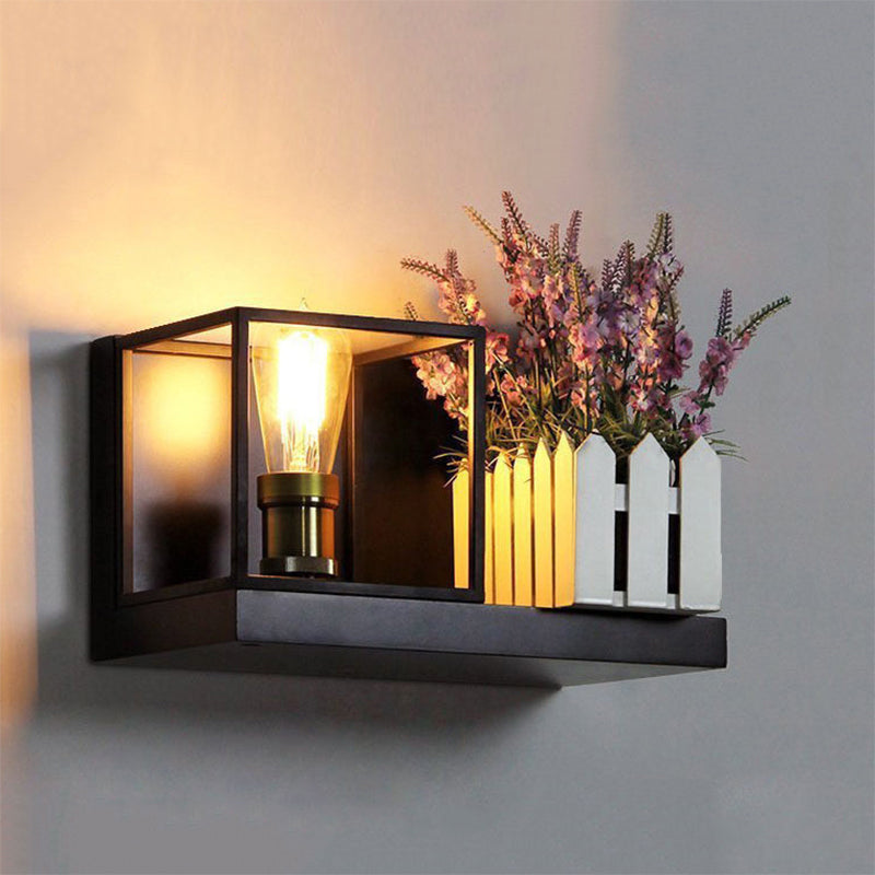 Skørter | Square Wall Lamp Fixture Industrial Metal One Light Black Wall Lamp for Nightstands