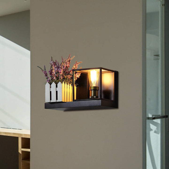 Skørter | Square Wall Lamp Fixture Industrial Metal One Light Black Wall Lamp for Nightstands