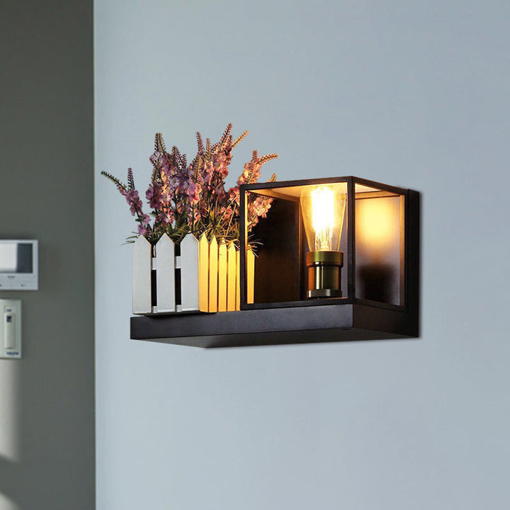 Skørter | Square Wall Lamp Fixture Industrial Metal One Light Black Wall Lamp for Nightstands