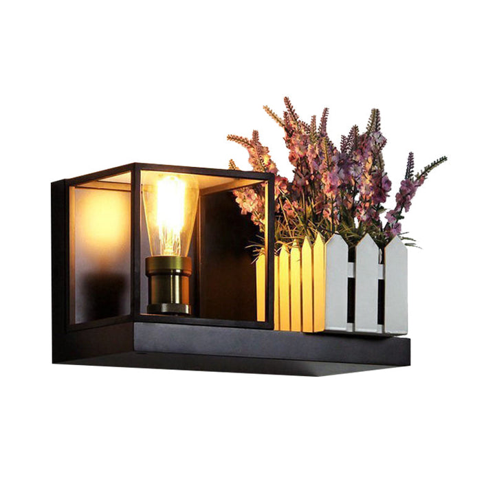 Skørter | Square Wall Lamp Fixture Industrial Metal One Light Black Wall Lamp for Nightstands