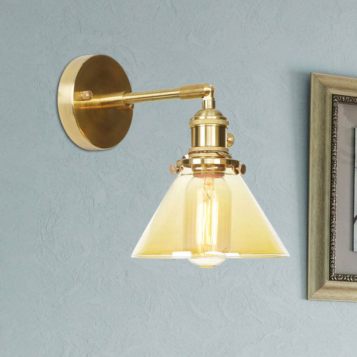 Lisslune | Amber Glass Conical Wall Lighting Rotating 1 Light Vintage Wall Lamp For Entrance