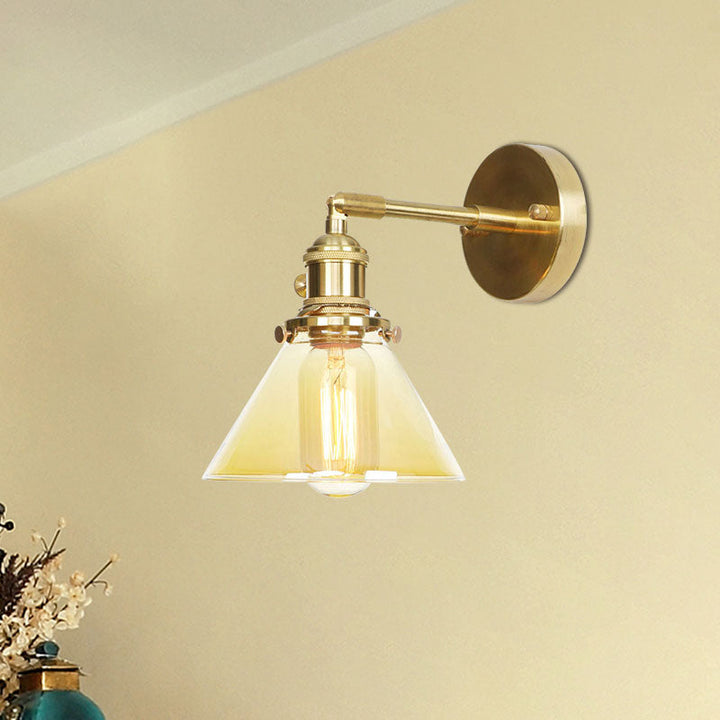 Lisslune | Amber Glass Conical Wall Lighting Rotating 1 Light Vintage Wall Lamp For Entrance