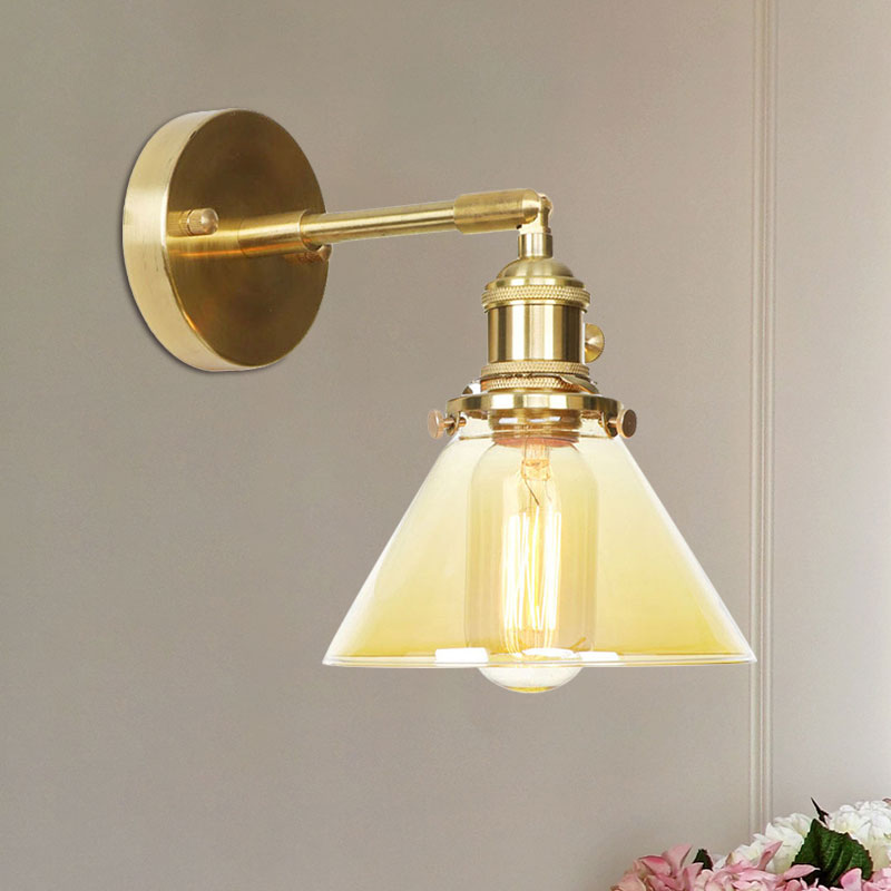 Lisslune | Amber Glass Conical Wall Lighting Rotating 1 Light Vintage Wall Lamp For Entrance