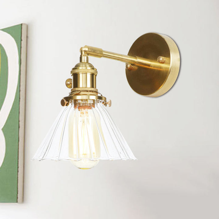 Lisslune | Cone-Shaped Wall Lamp with Clear Rippled Glass Single Light Vintage Wall Lighting