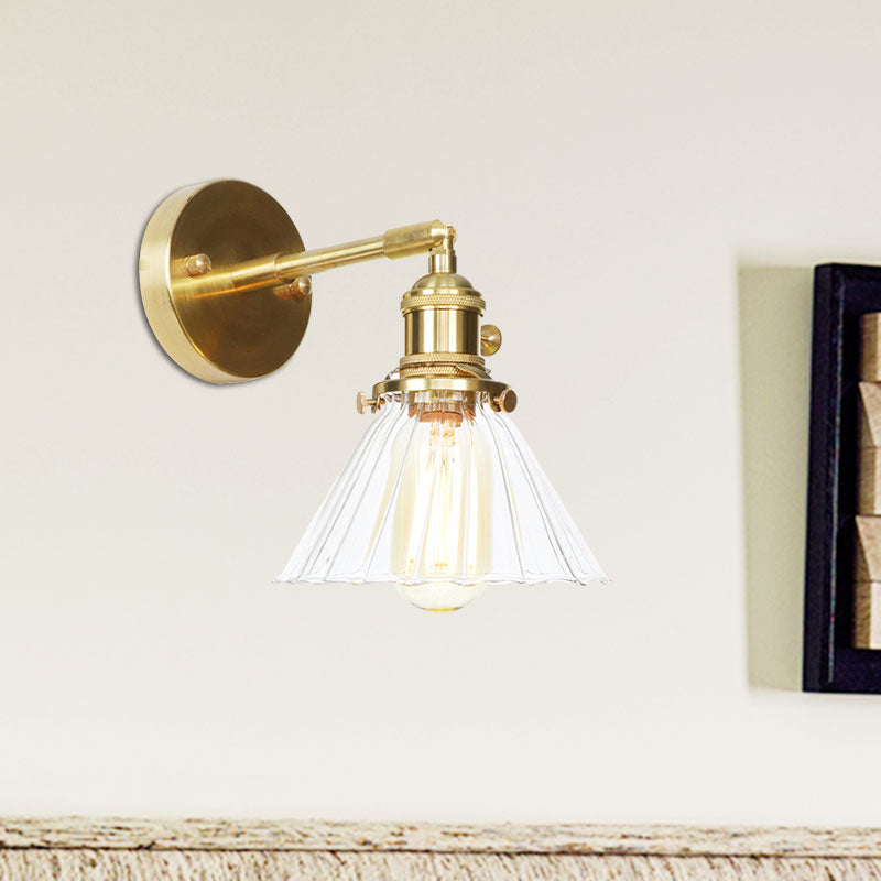 Lisslune | Cone-Shaped Wall Lamp with Clear Rippled Glass Single Light Vintage Wall Lighting