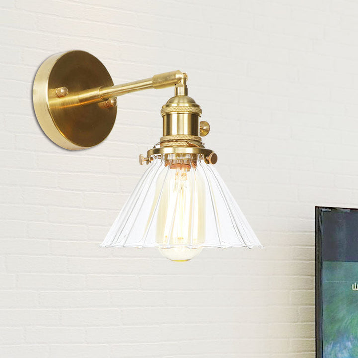 Lisslune | Cone-Shaped Wall Lamp with Clear Rippled Glass Single Light Vintage Wall Lighting