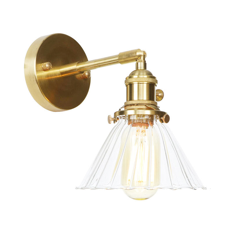 Lisslune | Cone-Shaped Wall Lamp with Clear Rippled Glass Single Light Vintage Wall Lighting