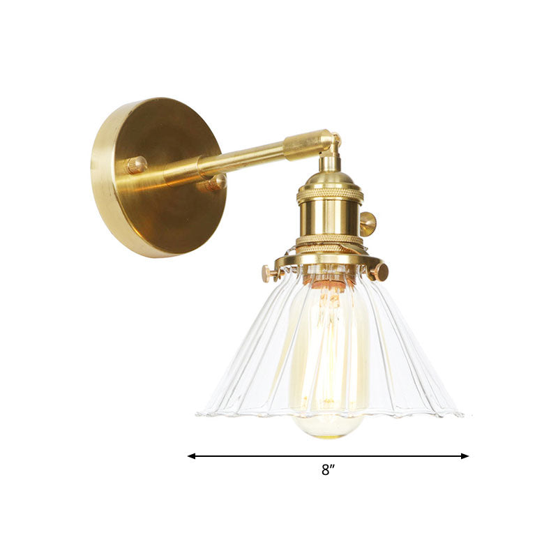 Lisslune | Cone-Shaped Wall Lamp with Clear Rippled Glass Single Light Vintage Wall Lighting