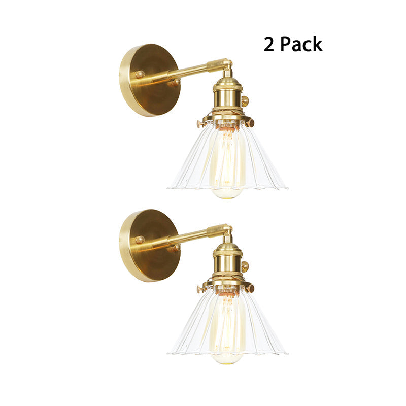Lisslune | Cone-Shaped Wall Lamp with Clear Rippled Glass Single Light Vintage Wall Lighting