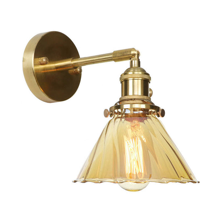 Lisslune | Industrial Vintage Cone Wall Lamp Amber Ruffle Glass Adjustable 1 Light Wall Sconce