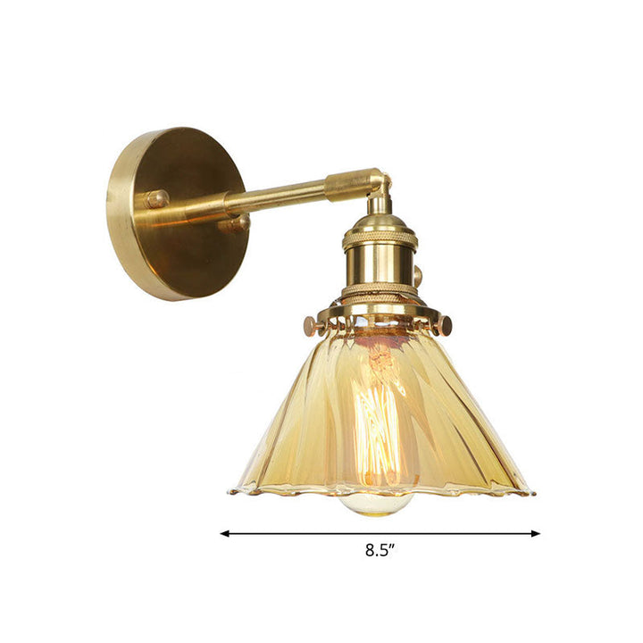 Lisslune | Industrial Vintage Cone Wall Lamp Amber Ruffle Glass Adjustable 1 Light Wall Sconce