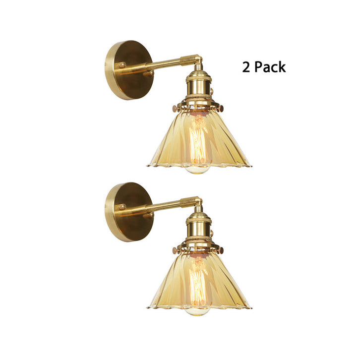 Lisslune | Industrial Vintage Cone Wall Lamp Amber Ruffle Glass Adjustable 1 Light Wall Sconce
