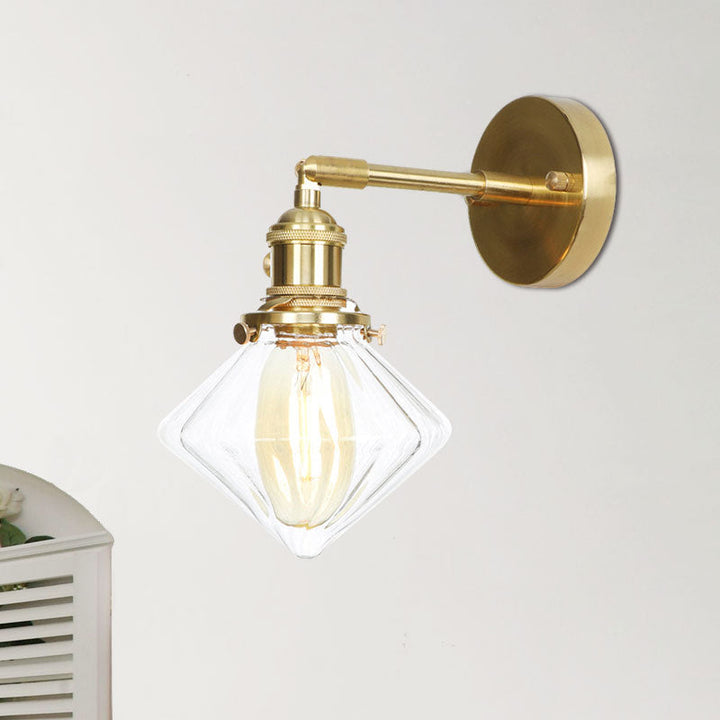Lisslune | Gem Wall Light Transparent Ribbed Glass 1 Light Retro Style Outdoor Wall Lamp for Porch