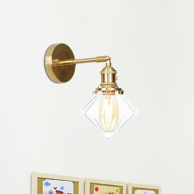 Lisslune | Gem Wall Light Transparent Ribbed Glass 1 Light Retro Style Outdoor Wall Lamp for Porch