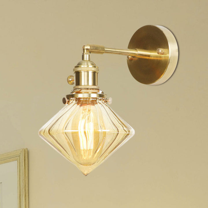 Lisslune | 1 Light Geometric Wall Lamp Amber Ribbed Glass Retro Style Wall Lamp Fixture