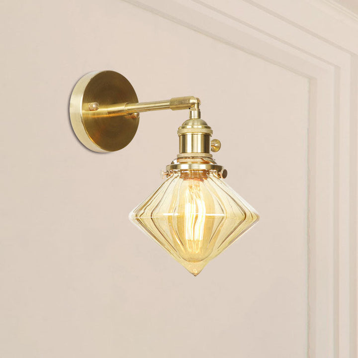Lisslune | 1 Light Geometric Wall Lamp Amber Ribbed Glass Retro Style Wall Lamp Fixture