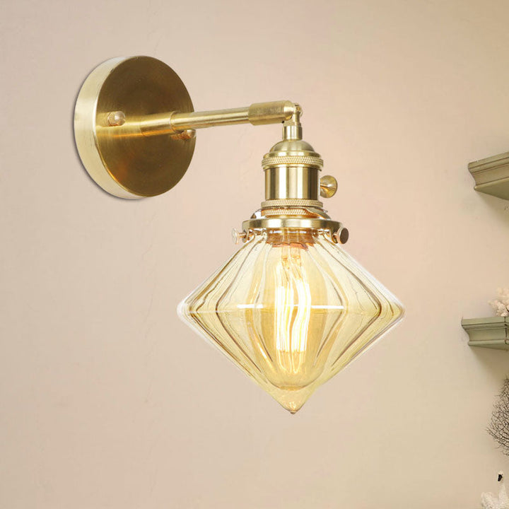 Lisslune | 1 Light Geometric Wall Lamp Amber Ribbed Glass Retro Style Wall Lamp Fixture
