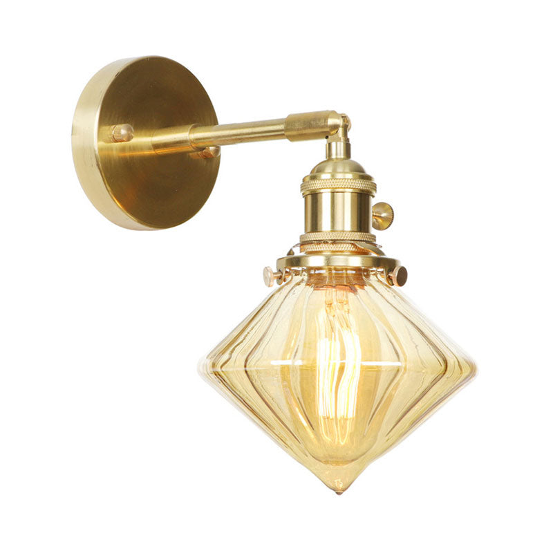 Lisslune | 1 Light Geometric Wall Lamp Amber Ribbed Glass Retro Style Wall Lamp Fixture