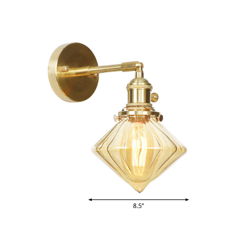 Lisslune | 1 Light Geometric Wall Lamp Amber Ribbed Glass Retro Style Wall Lamp Fixture