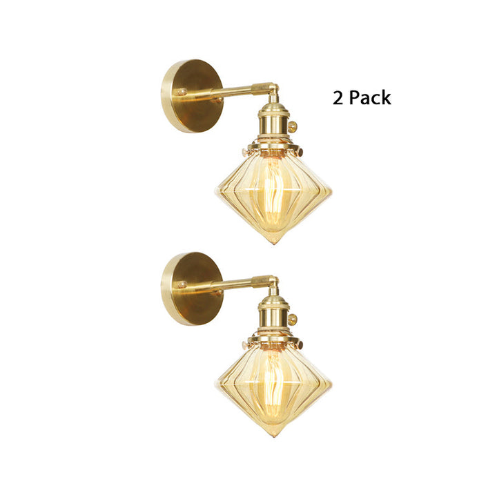 Lisslune | 1 Light Geometric Wall Lamp Amber Ribbed Glass Retro Style Wall Lamp Fixture