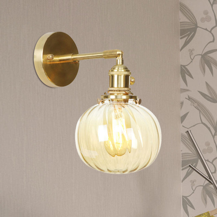 Lisslune | 1 Light Globe Wall Lighting Amber Water Glass Rotatable Vintage Wall Lamp for Bedroom