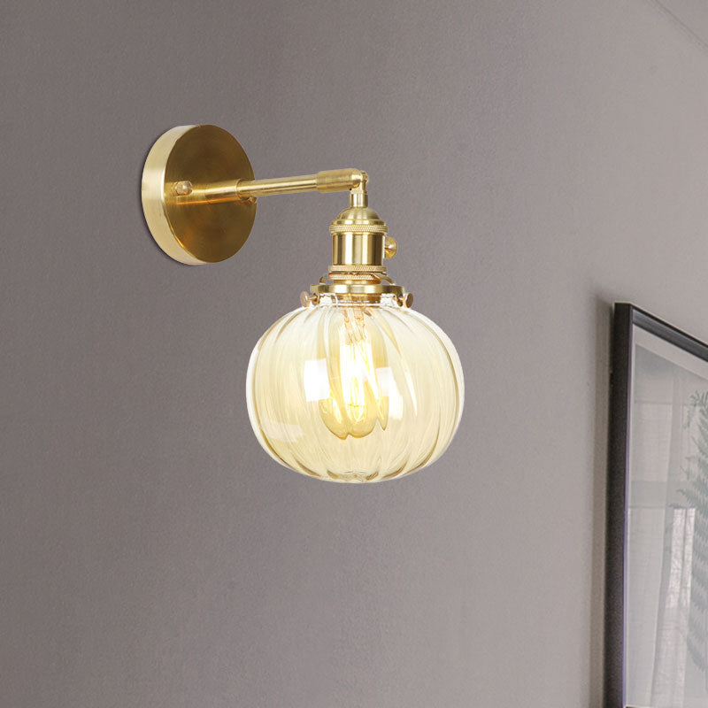 Lisslune | 1 Light Globe Wall Lighting Amber Water Glass Rotatable Vintage Wall Lamp for Bedroom