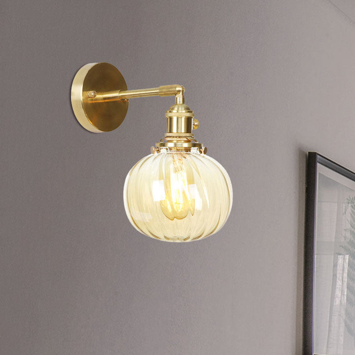 Lisslune | 1 Light Globe Wall Lighting Amber Water Glass Rotatable Vintage Wall Lamp for Bedroom