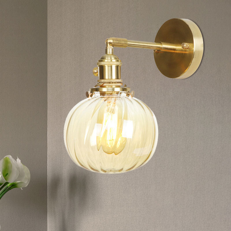 Lisslune | 1 Light Globe Wall Lighting Amber Water Glass Rotatable Vintage Wall Lamp for Bedroom