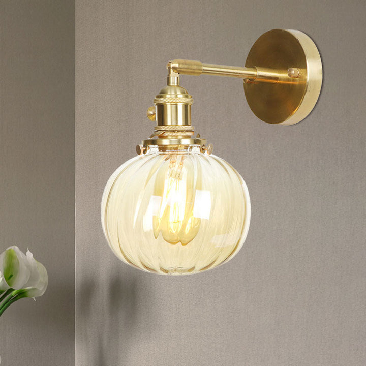 Lisslune | 1 Light Globe Wall Lighting Amber Water Glass Rotatable Vintage Wall Lamp for Bedroom