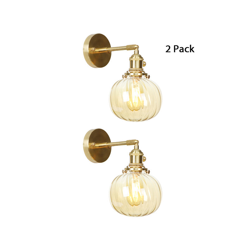 Lisslune | 1 Light Globe Wall Lighting Amber Water Glass Rotatable Vintage Wall Lamp for Bedroom