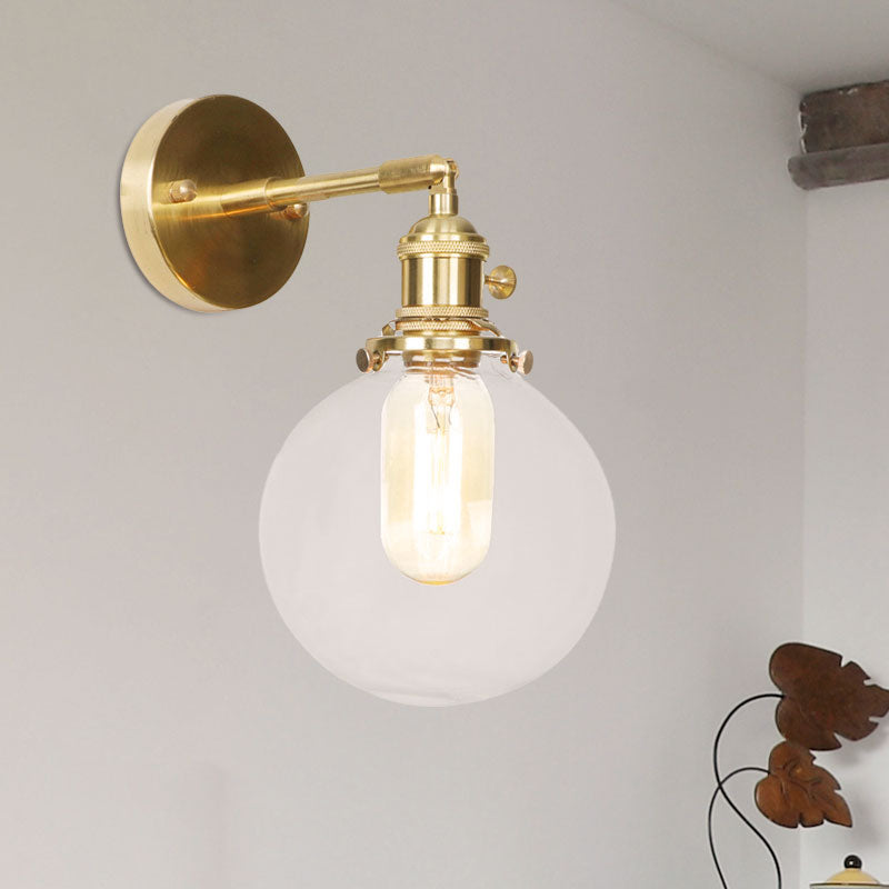 Lisslune | Spherical Wall Lamp 1 Light Clear Glass Shade Industrial Wall Lamp Light for Porch