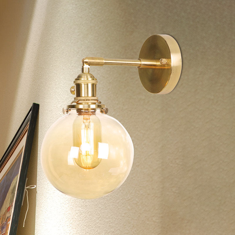 Lisslune | Retro Style Ball Wall Lamp Lighting Amber Glass 1 Light Wall Light Fixture Outdoor