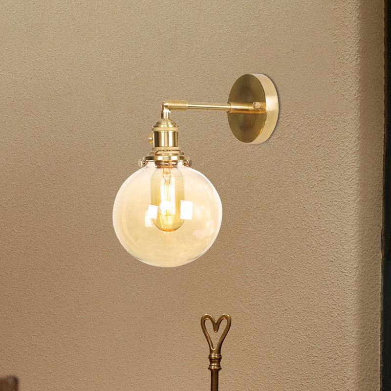 Lisslune | Retro Style Ball Wall Lamp Lighting Amber Glass 1 Light Wall Light Fixture Outdoor