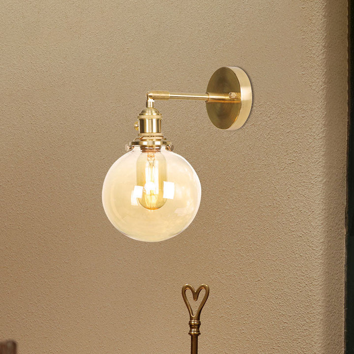 Lisslune | Retro Style Ball Wall Lamp Lighting Amber Glass 1 Light Wall Light Fixture Outdoor