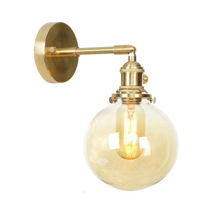 Lisslune | Retro Style Ball Wall Lamp Lighting Amber Glass 1 Light Wall Light Fixture Outdoor