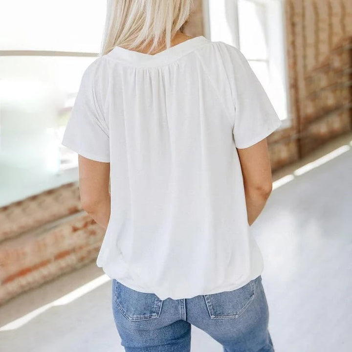 Lisslune | Women's Casual Pleated V-Neck Short-Sleeve Top