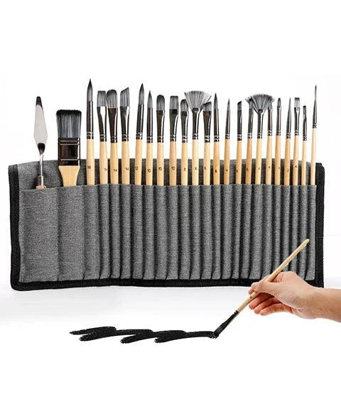Lisslune | Professional Art Brushes with Natural Wood Handles Set of 24