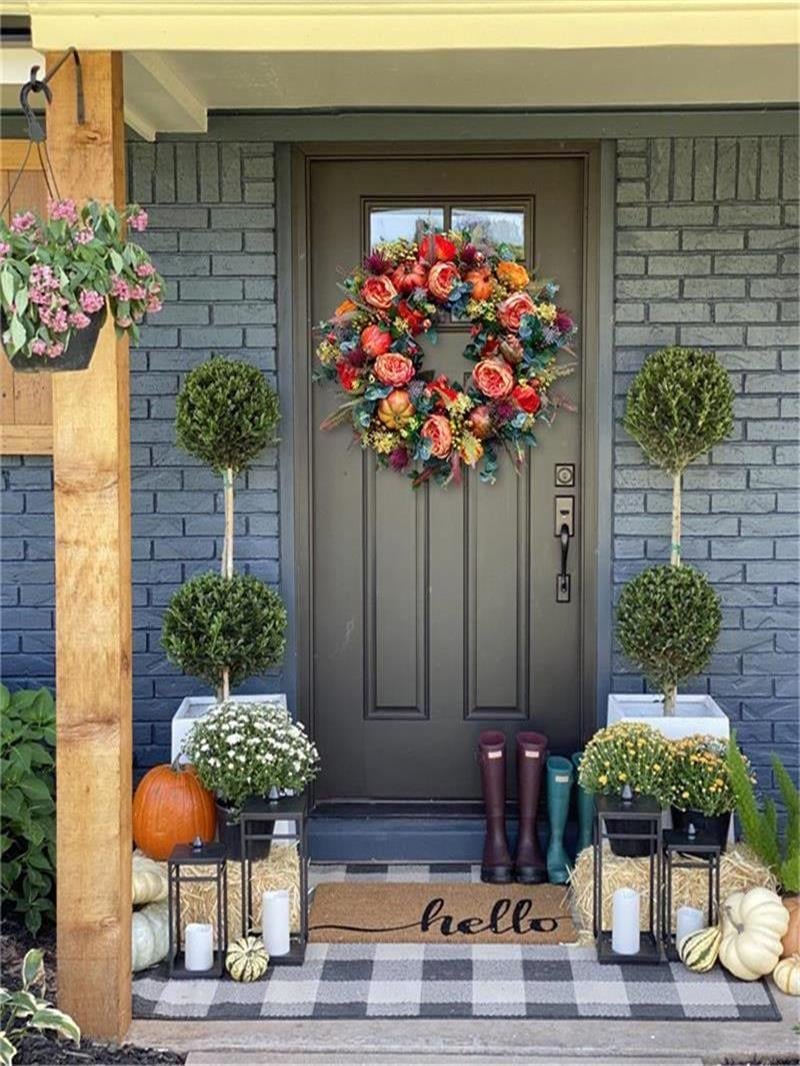 Lisslune | Fall Peony And Pumpkin Wreath - Year Round Wreath