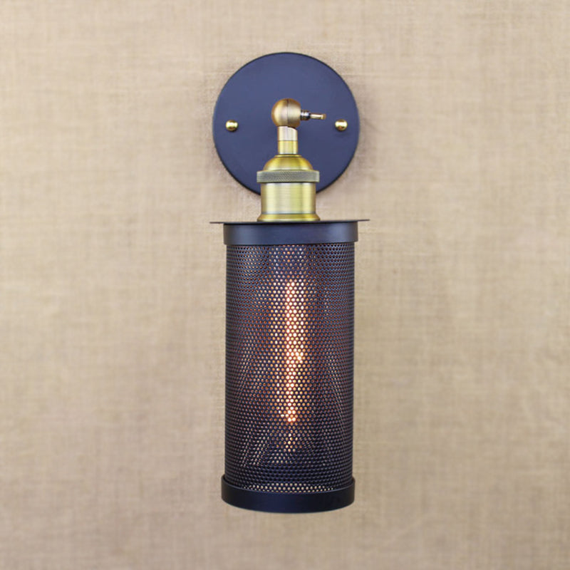Lisslune | Cylindrical Mesh Metal Shade Wall Lighting Farm 1 Light Corridor Wall Lamp in Black/Brass