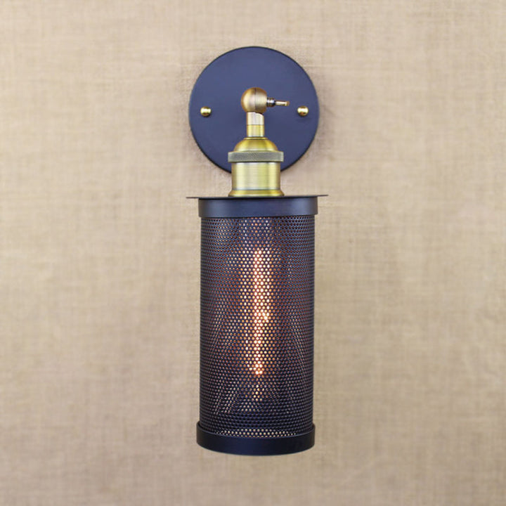Lisslune | Cylindrical Mesh Metal Shade Wall Lighting Farm 1 Light Corridor Wall Lamp in Black/Brass
