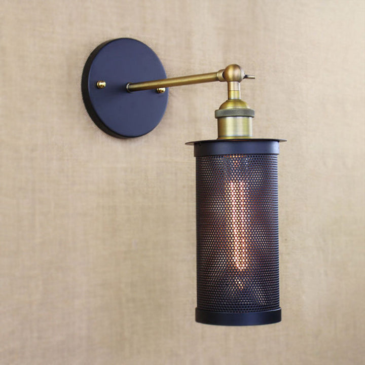 Lisslune | Cylindrical Mesh Metal Shade Wall Lighting Farm 1 Light Corridor Wall Lamp in Black/Brass