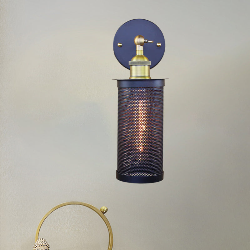 Lisslune | Cylindrical Mesh Metal Shade Wall Lighting Farm 1 Light Corridor Wall Lamp in Black/Brass